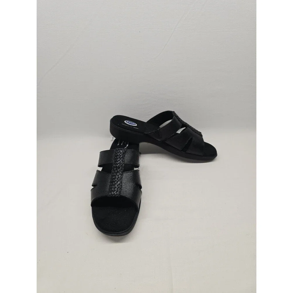 Dr. Scholl's Sandals Womens Size 9 Black pillo Leather Slide Wedge Comfort Shoes